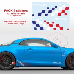 2 stickers Racing pour Alpine A110 damiers latéraux tricolore