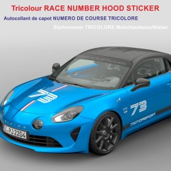 3 numéros de course + autocollant bande tricolore pour capot moteur Alpine A110